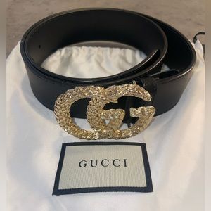 GUCCI black belt with gold double G size 80
